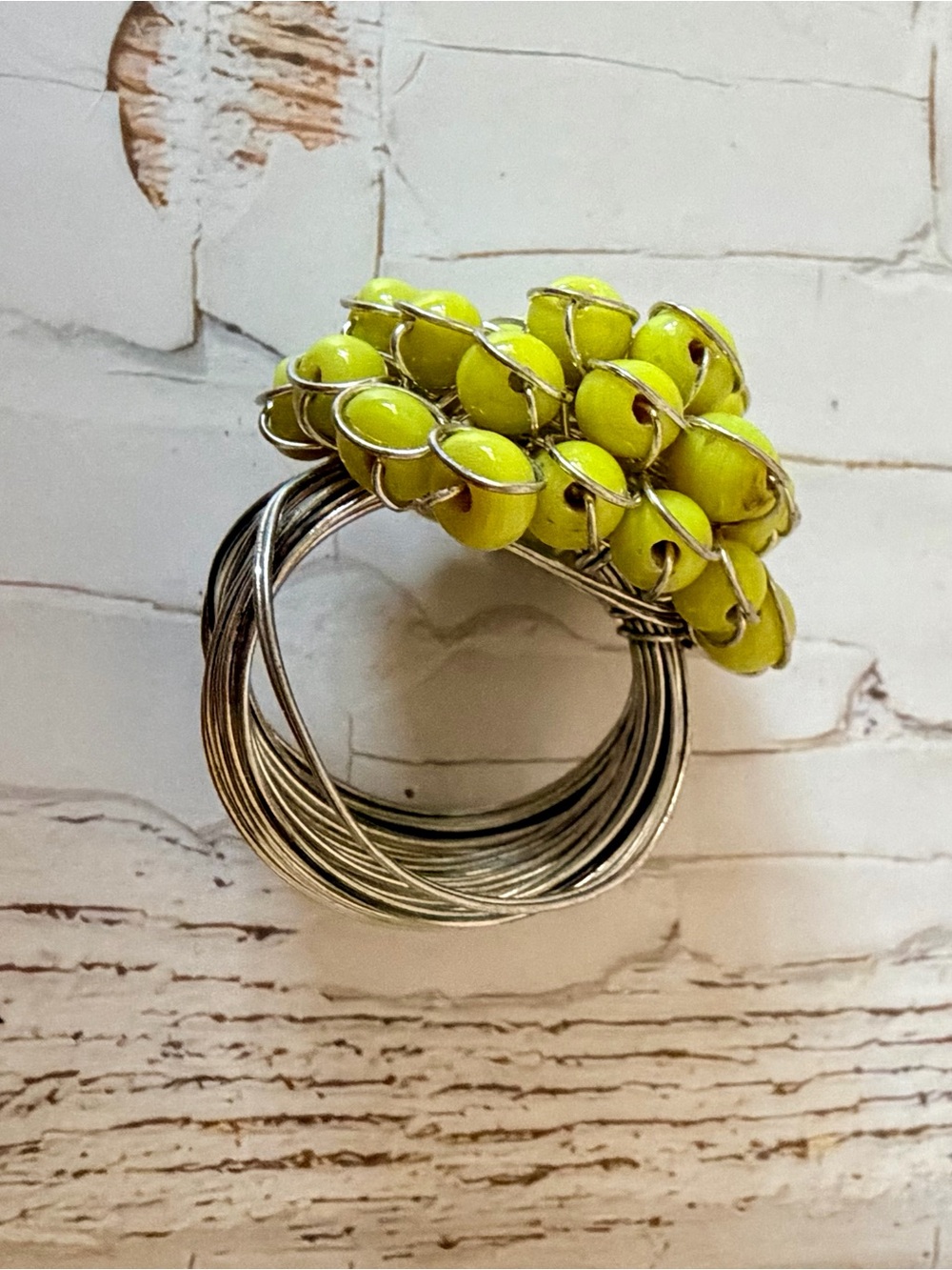 Handmade Yellow Bead Wire Ring